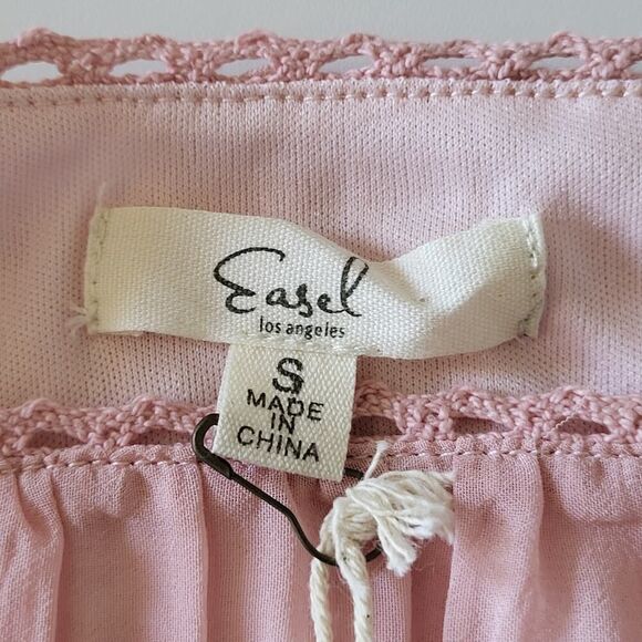 NEW Easel Small Pink Blouse Smocked Puff Short Sleeve Square Neck Romantic BOHO - Picture 3 of 14